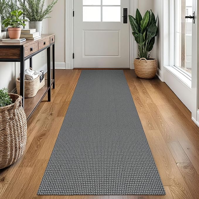 EARTHALL Woven Runner Rug 2x7 Ft Washable Runners for Hallways Cotton Non Slip Rubber Backed Kitchen Runner Braided Indoor Floor Carpet for Entryway, Hallway, Kitchen, Bedroom, Dark Gray