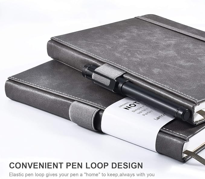 Lemome Thick Classic Notebook with Pen Loop - A5 College Ruled Hardcover Writing Notebook with Pocket + Page Dividers Gifts, Banded, Large, 180 Pages, 8.4 x 5.7 in