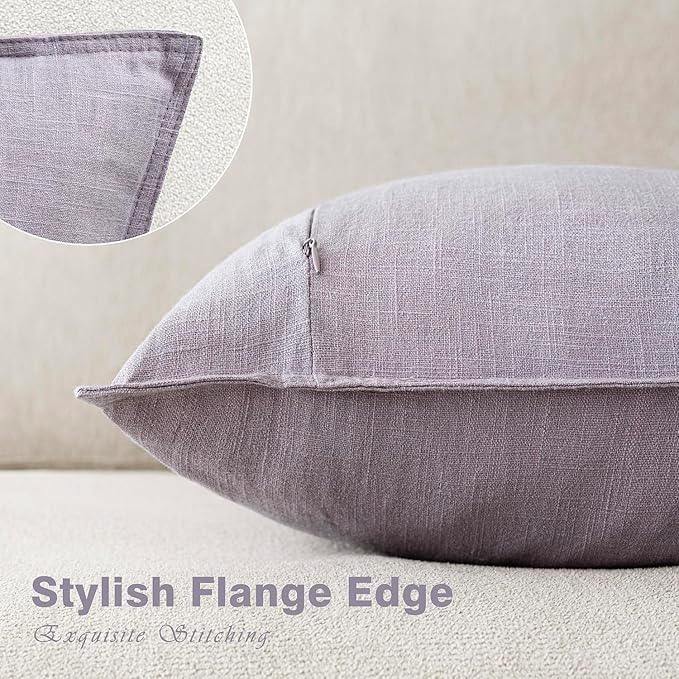 Foindtower Pack of 2, Decorative Linen Soild Throw Pillow Covers Soft Accent Euro Cushion Case Boho Farmhouse Neutral Pillowcase for Couch Sofa Bedroom Living Room Home Decor 26 x 26 Inch Light Purple
