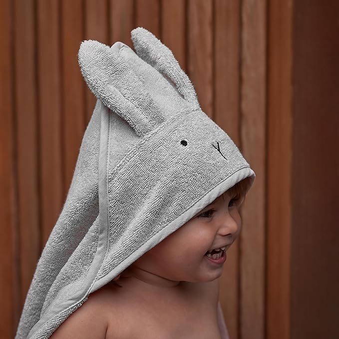 Hooded Baby Towels – 100% Organic Cotton Baby Bath Towels – Baby Boy and Baby Girl Newborn Essentials - Super-Soft and Absorbent. (2-Pack Rabbit Pearl Grey and Bear Yellow)
