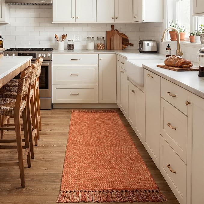 Collive Hallway Runner Rug, 2' x 5' Soft Washable Kitchen Runner Rug, Terracotta Contemporary Modern Laundry Room Rugs Indoor Hand-Woven Cotton Carpet for Bedroom Entryway Front Door