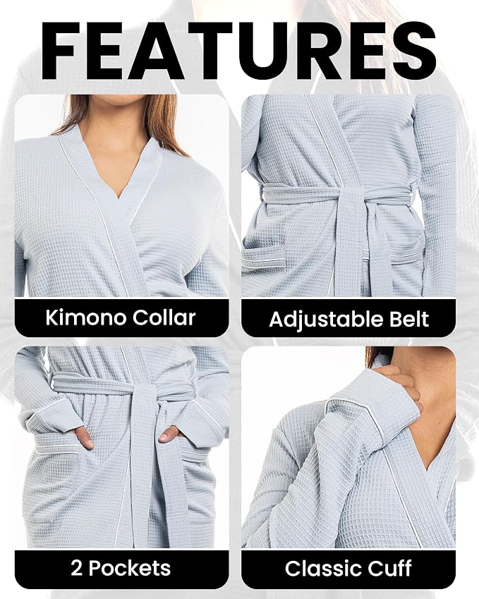 NY Threads Cotton Blend Waffle Robes for Women Knee-Length Bathrobe