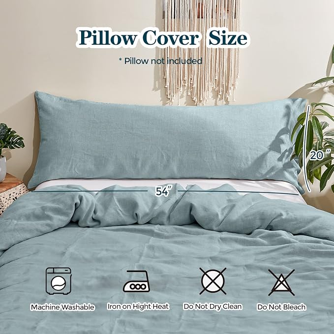Simple&Opulence Body Pillow Cover 20" x 54",100% Pure Linen, Ultra Soft and Breathable, Body Pillowcase with Envelope Closure for Adults (Dusty Blue)