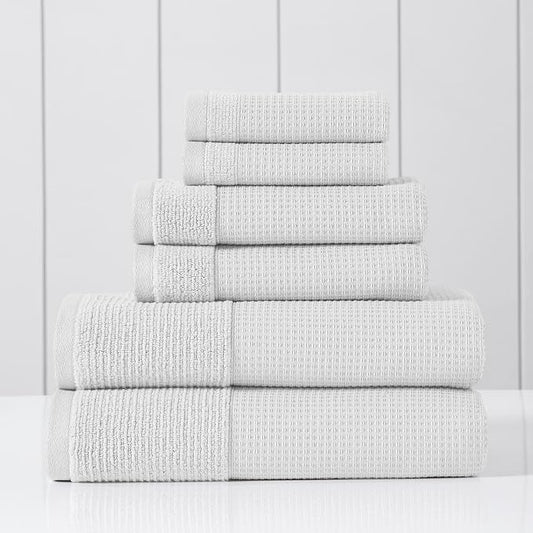 Modern Threads Waffle-Rib 6-Piece Towel Set – Premium Cotton Bath Towels, Ultra-Absorbent & Soft, Elegant Waffle Texture for Bathroom & Spa, White