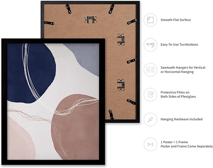 Monem Art Abstract Organic Shapes Print - Scandinavian Blue Geometric Poster - Wall Decor for Living Room, Bedroom or Office - 16x20 Black Framed Wall Art by Mareike Bohmer