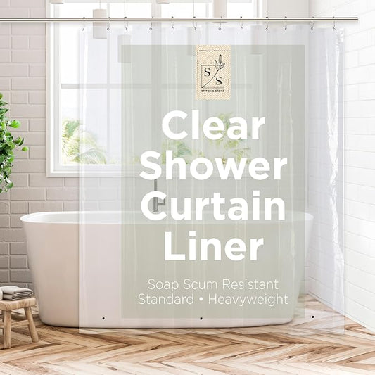 Stitch & Stone Shower Curtain Liner, Premium Heavyweight Durable Waterproof 8g PEVA for Bathroom with Weighted Magnets, Standard Size 72" x 72", Clear 1 Pack
