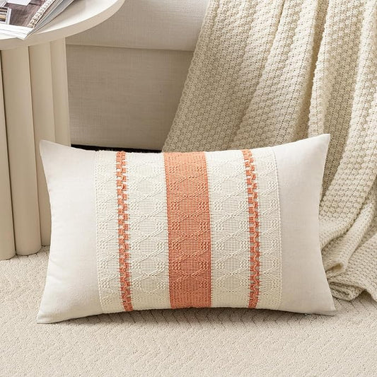 Fancy Homi Set of 1 Boho Coral Long Lumbar Decorative Throw Pillow Cover 12x24 Inch for Couch Bed Sofa Chair, Modern Organic Farmhouse Home Decor, Soft Cotton Cute Accent Rectangle Cushion Case