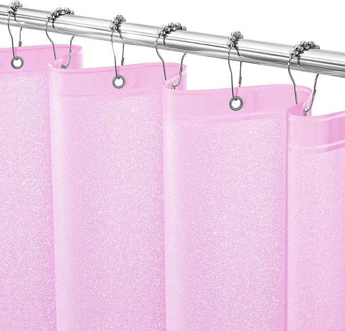 Seenus Dreamy Pink Glitter PEVA Shower Curtain Extra Long 78 Length, Waterproof Plastic Sparkle Shower Curtain Liner with 3 Large Magnets, 72x78 Inch Shimmery Rose Pink Bathroom Shower Curtain