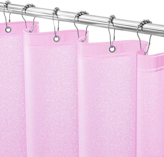 Seenus Dreamy Pink Glitter PEVA Shower Stall Curtain 48 x 72 inch, Waterproof Plastic Sparkle Shower Curtain Liner with Large Magnets, Blingbling Shimmery Bathroom Shower Curtain Rose Pink