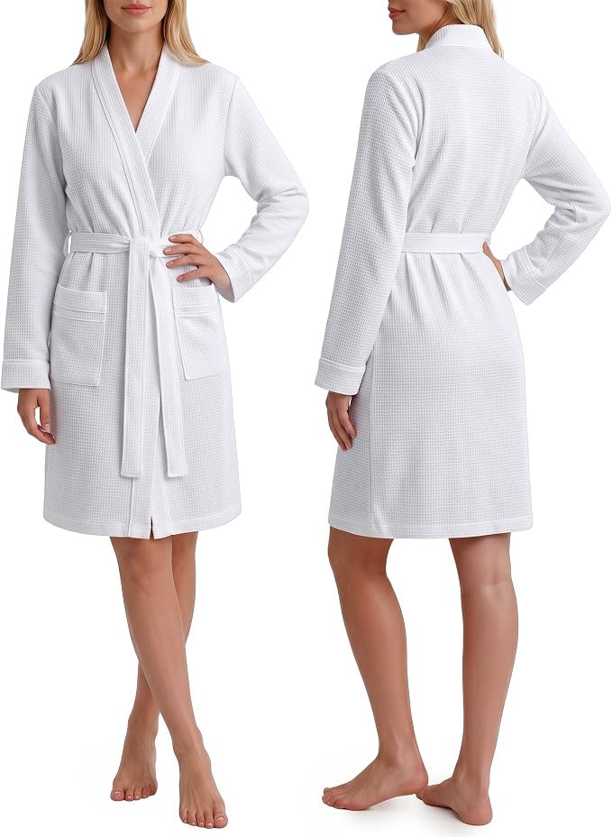 NY Threads Cotton Blend Waffle Robes for Women Knee-Length Bathrobe