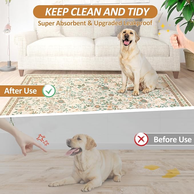 Washable Puppy Dog Pee Pad, 2PCS 100% Waterproof Whelping Training Mat for Puppy/Senior Dog, Fast Drying Reusable Puppy Pads for Indoor, Outdoor and Car Travel (Yellow, 48*48 Inch(Pack of 2))