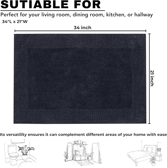 Bedding Craft 100% Cotton Bath Mat - Soft Hotel-Style Rectangular Bathroom Floor Rug - Plush, Water Absorbent Cloth Bathmat for Outside Bathtub/Shower, Machine Washable Cotton Bath Rug 21x34 Dk Grey