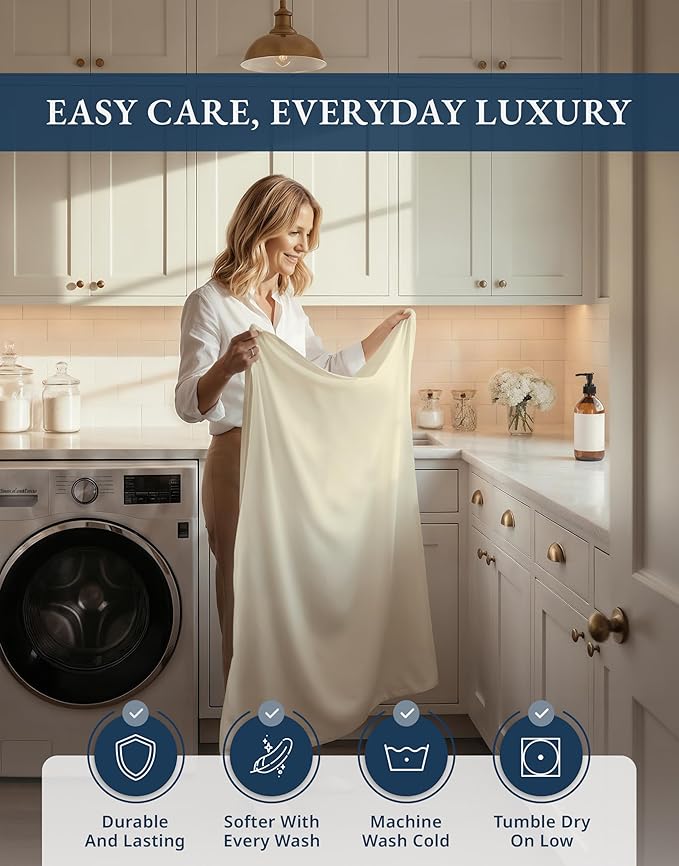 LANE LINEN 100% Cotton California King Sheet Sets - 1000 Thread Count, Soft & Comfy Luxury Hotel Like Thick Fully Elasticized Mercerized Cotton Cal King Set, No Pill Fade Resistant Bedding - Ivory