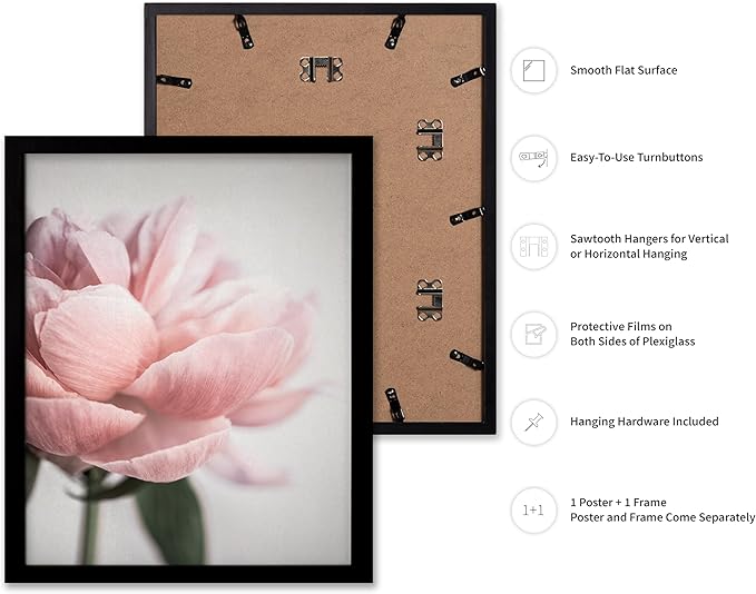 Monem Art Soft Pink Peony Macro Photography Print - Minimalist Floral Art Poster - Wall Decor for Living Room, Bedroom or Office - 16x20 Black Framed Wall Art by Mareike Bohmer
