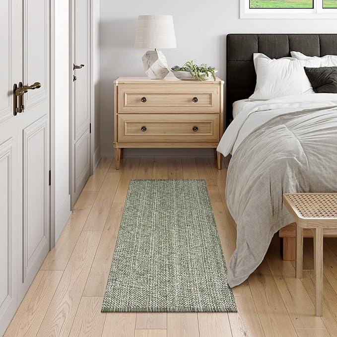 LEEVAN Washable Runner Rug 2'x5', Green Hallway Runner Rug, Hand-Woven Reversible Entryway Rug, Cotton Modern Bedroom Rugs, Farmhouse Bathroom Rugs, Soft Laundry Room Mat, Long Carpet Sink Foyer