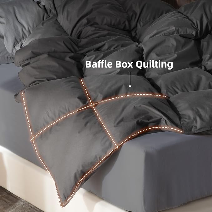 Goose Feather Down Comforter Twin Size,100% Organic Cotton Duvet Insert,All-Season Luxury Duvet Insert with Baffle Box Design, 750+Fill Power Hotel Collection Bedding Comforter