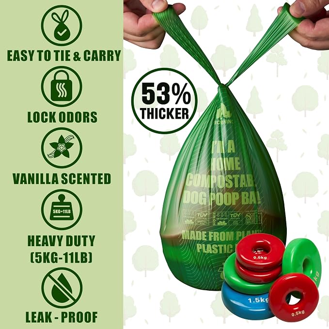 Ultra Thick & Deep RockRhino Dog Poop Bags for Large & XL Breeds | 4-Layer Interlocked Bottom | 100% Home Compostable, 0% Plastic | Vanilla-Scented | 150 Bags, Easy Open Tie Handles, Not for Scooper