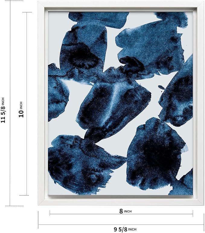 Monem Art Blue Abstract Watercolor Texture Print - Minimalist Modern Art Poster - Wall Decor for Living Room, Bedroom or Office - 8x10 White Framed CANVAS Wall Art by Mareike Bohmer