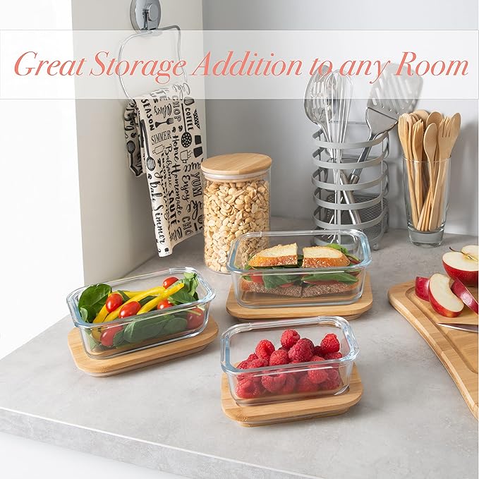 Kitchen Details Round Glass Jar | 1 Liter | Bamboo Airtight Seal Lid | Wide Mouth | Food Storage Canister | Tea or Coffee | Spices | Flour | Sugar | Clear