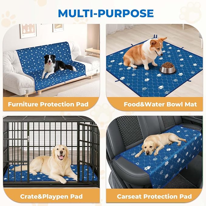 Fostanfly Washable Pee Pads for Dogs, 2 Pack Large 54"x54" Ultra-Absorbent and Leak-Proof Non-Slip Reusable Potty Training Pads for Dogs, Puppy & Cats of Add 8 Lanyards-Blue