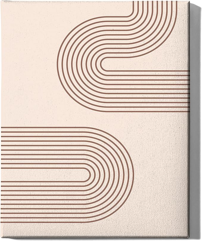 Abstract Double Wavy Arch Wrapped Canvas Wall Art Minimalist S-Shape Lines Earth Tones Terracotta Brown 16x20 Inch Gallery Stretched Modern Home Art Decor