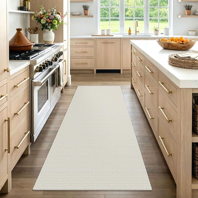 EARTHALL Washable Runner Rug 3x7 Ft Non Slip Runners for Hallways Wide Cotton Rubber Backed Kitchen Runner Braided Indoor Floor Carpet Runners for Entryway, Hallway, Kitchen, Bedroom, Cream/Grayish