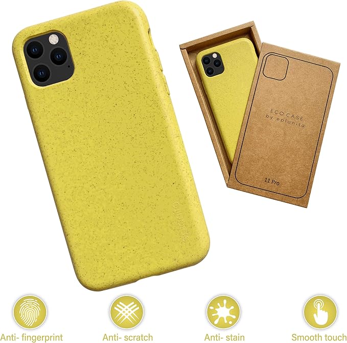 eplanita Eco Mobile Phone Case Compatible with iPhone 11 Pro, Plant Fiber, Drop Protection Cover, Durable and Sustainable (for iPhone 11 Pro, Yellow)