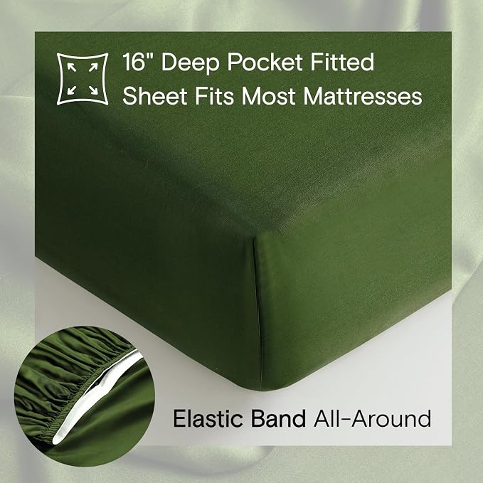 DOZ Sheet Set, 100% Viscose derived from Bamboo, Organically Grown, Buttery Soft, Cooling Sheets, High GSM, Deep Pockets - 3 Piece - 2 Pillowcases 1 Fitted Sheet (Forest, Full)