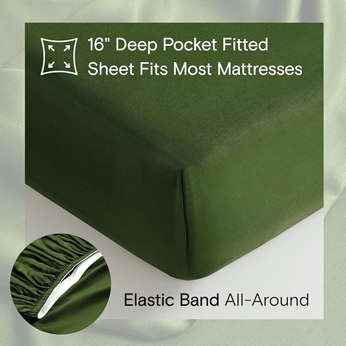 DOZ Sheet Set, 100% Viscose derived from Bamboo, Organically Grown, Buttery Soft, Cooling Sheets, High GSM, Deep Pockets - 2 Piece - 1 Pillowcase 1 Fitted Sheet (Forest, Twin)