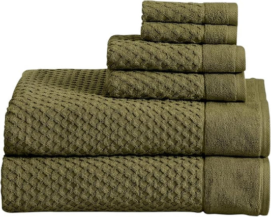 Great Bay Home Bath Towels - 100% Cotton 6 Piece Bath Sheet Set - Diamond Waffle Weave - Absorbent, Durable, Quick-Dry Towels for Bathroom (Olive)