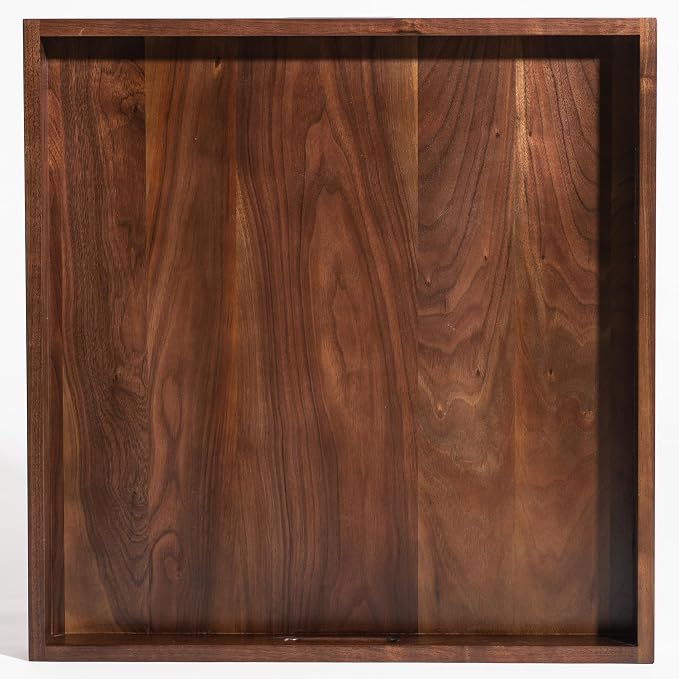 22 x 22 inches Large Square Solid Black Walnut Wooden Ottoman Tray Table Platter Decorative Serving Tray with Handle for Oversized Ottoman Home Breakfast in Bed Tea Coffee