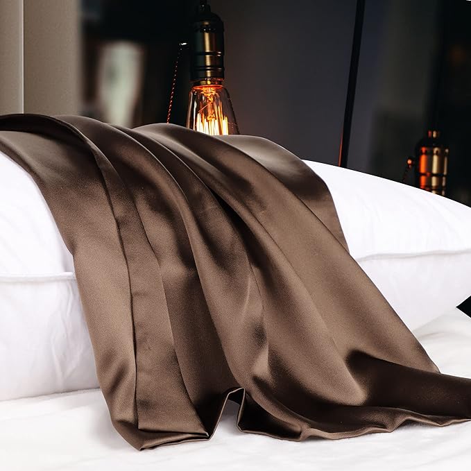 uxcell 1 Pack 100% Charmeuse Pure Silk Pillowcase for Hair and Skin, 350TC 19 Momme Soft Breathable Pillow Case with Hidden Zipper, Coffee Standard(20x26inch)