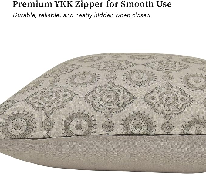 Handmade Block Print 100% Thick Cotton 20 x 20 inch Throw Pillow Cushion Cover with Zipper - Pillowcase for Bedroom, livingroom, Couch, Sofa, Outdoor, Chair, Bed, Home Décor-Uma (Grey)