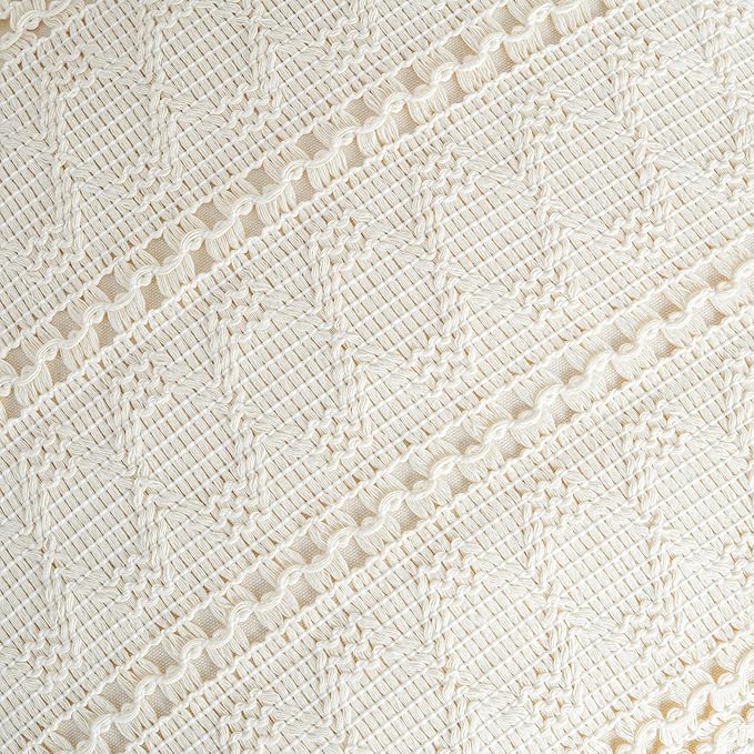 Fancy Homi Set of 2 Boho Cream Decorative Throw Pillow Cover 18x18 Inch for Couch Bed Sofa, Aesthetic Modern Organic Farmhouse Home Decor, Soft Cotton Cute Accent Macrame Woven Cushion Case