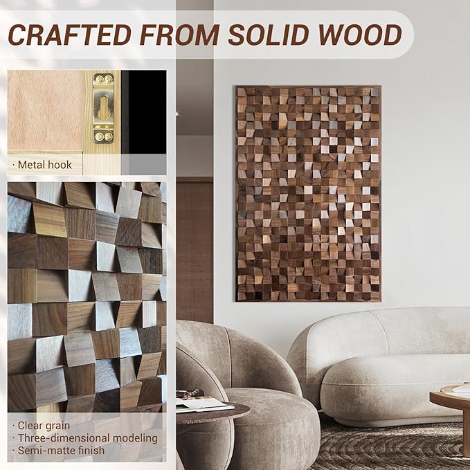 3D Art Black Walnut Solid Wood Mosaic Decorative Painting. Wall Art Decoration.It's Customizable。 It's Framed. Nice Housewarming Gift. Home Decoration, Living Room wall Decoration.