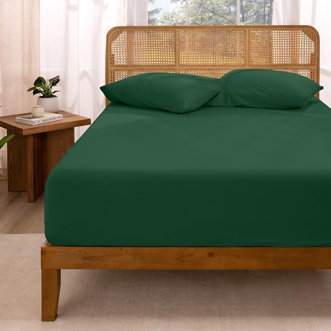 Bare Home 100% Organic Cotton Jersey Fitted Sheet - Full Size - Ultra Soft - Deep Pocket Fitted Sheet - 100% Cotton - Ring Spun Yarns (Full, Forest Green)