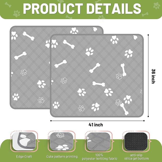 PatiencET Washable Pee Pads for Dogs, 36'' x 41" Reusable Puppy Pads with Super Absorbent, 2 Pack Large Potty Buddy with Waterproof Bottom for Pet Training, Housebreaking and Incontinence