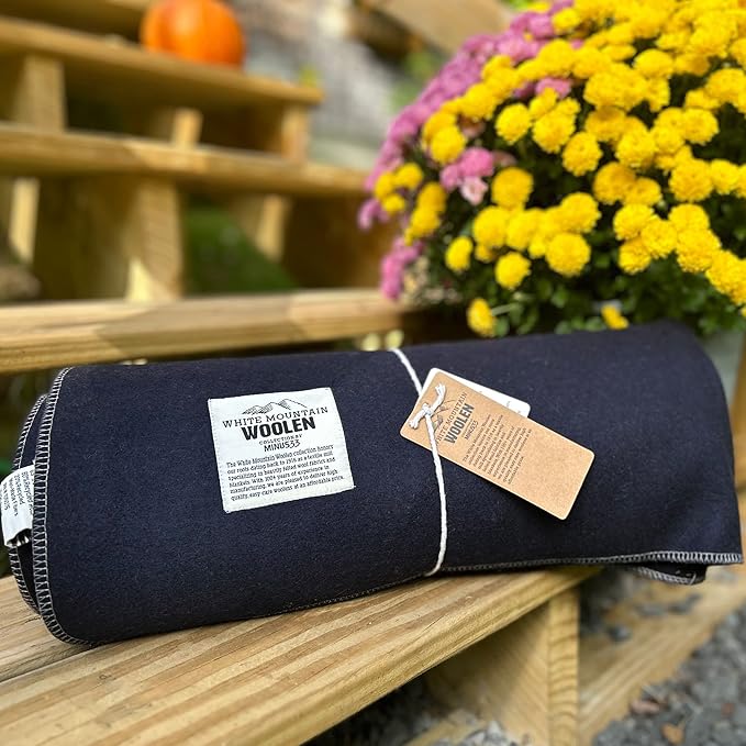 Lodge Twin Blanket - 80% Recycled Wool - Buffalo Plaid - Warm Throw Blanket - Thick - Washable - 65W x 90L - Navy Blue