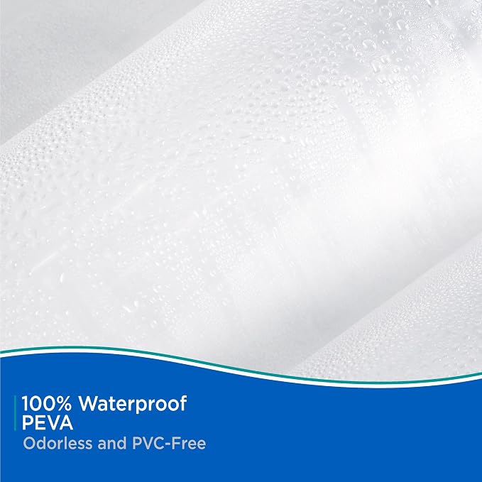 Kenney KN61708 Medium Weight 5 Gauge Waterproof PEVA Shower Curtain Liner with Durable Eyelet Hang Holes, Weighted Magnetic Hem, and 12 Piece Beaded Roller Ring Set for Bathroom, 70" W x 72" H, Clear