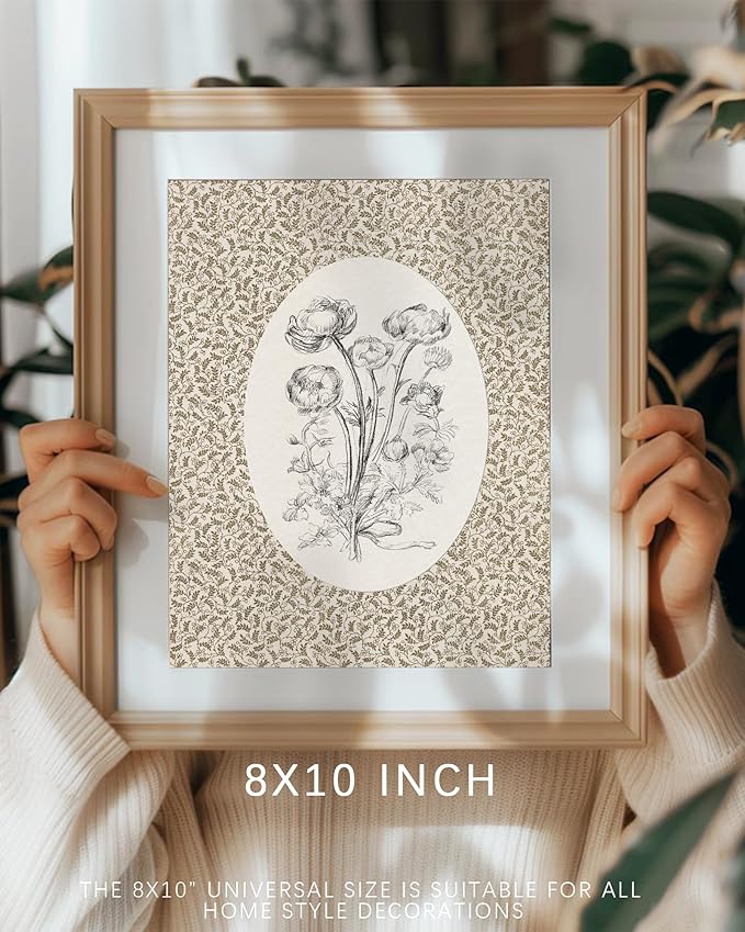Vodefoad Neutral Vintage Floral Art Print, Cottage Canvas Wall Art for Home Decor, Farmhouse Paintings Art Picture Aesthetic for Bedroom Bathroom Living Room Office Decor - 8x10Inch Unframe