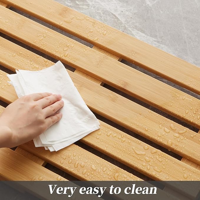 Bamboo Bath Mat for Shower with Non-Slip Rubber,Bathtub Mat,Floor Mat,Shower Mat for Indoor,Outdoor,Spa, Sauna, Pool (Natural, 20 * 20 * 1.4 inches)