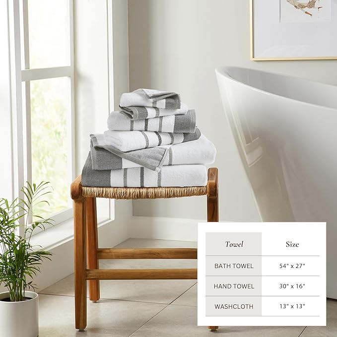 Great Bay Home Decorative Bath Towel Set - Luxury Cotton 6 Piece Towel Set - Luxurious, Ultra-Soft, Durable Towels for Bathroom Decor (Dark Grey/Light Grey)
