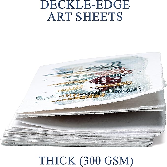 WANDERINGS Handmade Deckle Edge Blank Greeting Cards & Envelopes – Sympathy, Memorial & Thank You Cards – 300 GSM Cotton Paper – 20 Cards (4 Designs) – 5x7 Artisan Cards