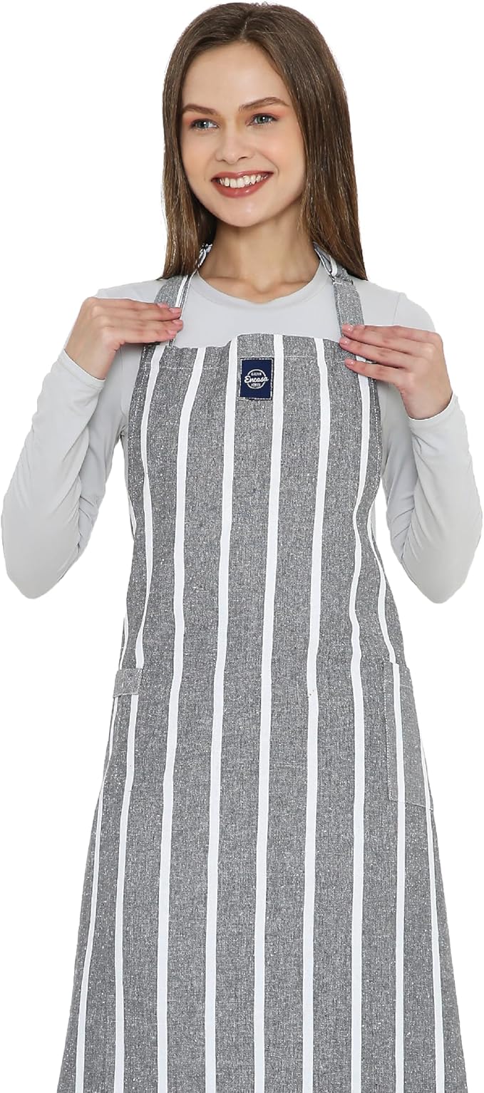 Encasa XO Cotton Kitchen Aprons for Women & Men with Pocket & Towel Loop, Adjustable Neck & Back Strap for Cooking, Baking