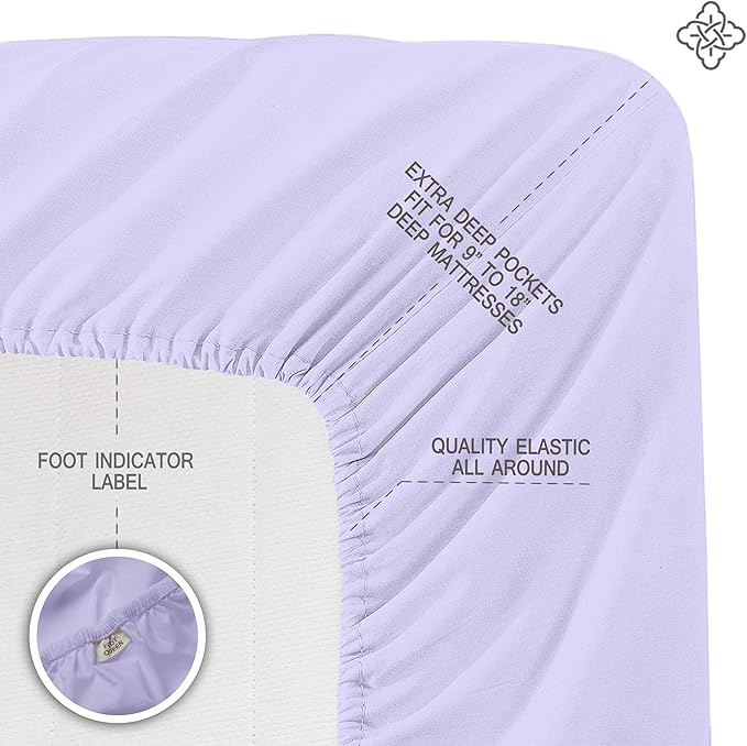BIOWEAVES 100% Organic Cotton Sheets, 300 Thread Count 4-Piece GOTS Certified Bed Sheet Set Fits Mattress Upto 17" Deep Pocket, Soft & Silky Sateen Weave (King, Lavender)