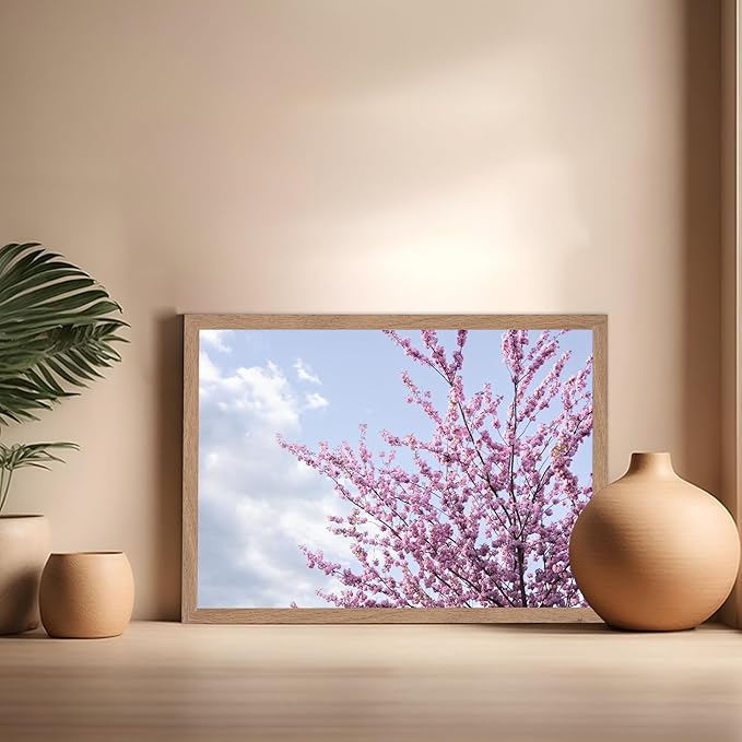 Monem Art Cherry Blossom Spring Sky Photography Print - Floral Nature Art Poster - Wall Decor for Living Room, Bedroom or Office - 16x20 Beige Framed Wall Art by Mareike Bohmer