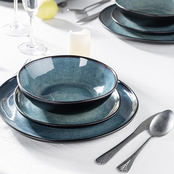 AmorArc Ceramic Dinnerware Sets,Handmade Reactive Glaze Stoneware Plates and Bowls Sets,Highly Scratch Resistant | Dishwasher & Microwave Safe Dishes Set,Service for 4 (12pc)