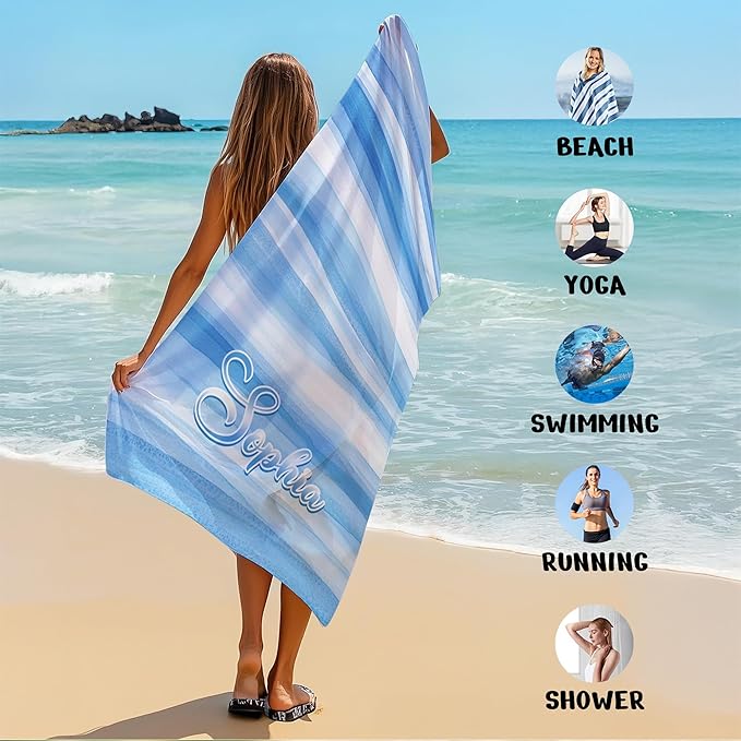 JML Custom Beach Towel with Name, Personalized Microfiber Beach Towel with Name, Large, Soft, Quick Dry & Absorbent for Swim, Pool,Adult,Summer Holiday,Vacation,Travel,Gift for Anniversary, Birthday