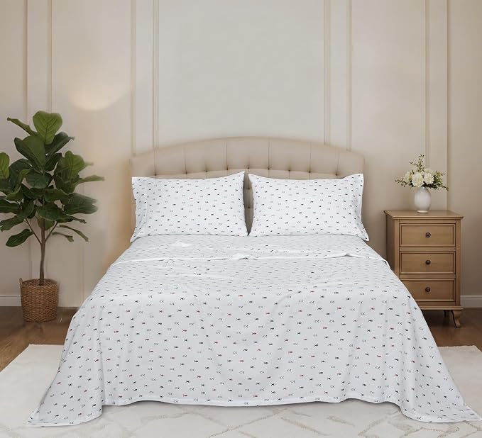 RUVANTI Flannel Sheets Full Size - 100% Cotton Double Brushed Bed Sheets Set, Deep Pockets 16 Inches, All Seasons Breathable & Extra Soft Full Sheets, Warm & Cozy, 4 Piece, Little Swimmers