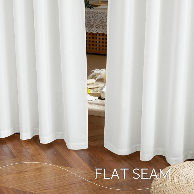 NICETOWN Faux Linen Ivory Sheer Curtains 72 inches Long, Rod Pocket & Back Tab Semi Sheer Linen Blend Window Treatments Privacy with Light Filtering for Living Room, W52 x L72, Set of 2